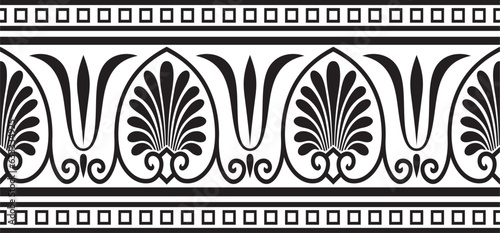 Vector monohrome black seamless classical Greek ornament. Endless European pattern. Border, frame Ancient Greece, Roman Empire..