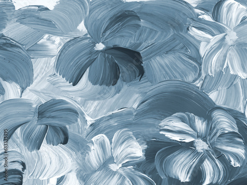 Abstract monochrome flowers, original hand drawn, impressionism style, color texture, brush strokes of paint, art background.