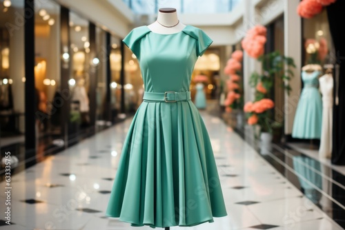 classic spring dress on a mannequin in a minimalist style, like a studio photo with a mall background Generative AI
