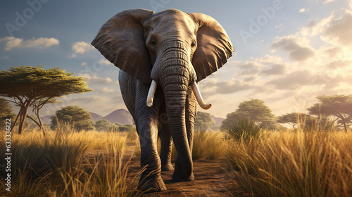 Elephant on the savanna under the morning sun. Generative AI