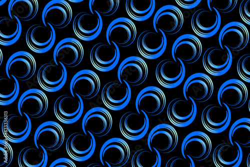 Abstract black background with asymmetric blue lines in the form of spirals 