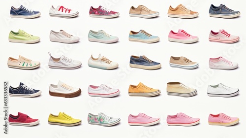 Collection of women's shoes on white background. Generative AI
