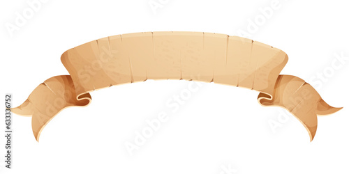 Parchment paper scroll ribbon, old vintage banner game ui element in cartoon style isolated on white background.