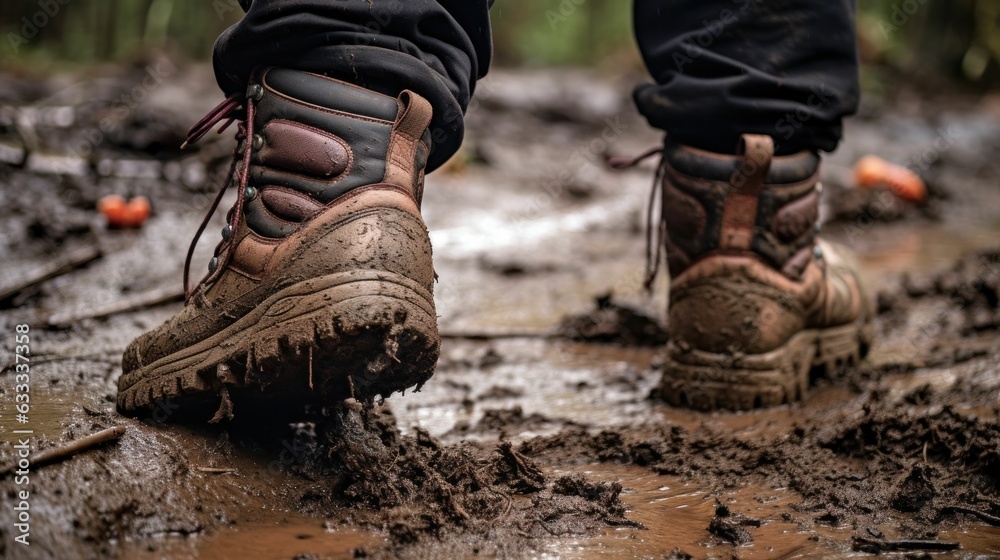 hiking boots on the ground. Generative AI hiking boots on the ground. Generative AI