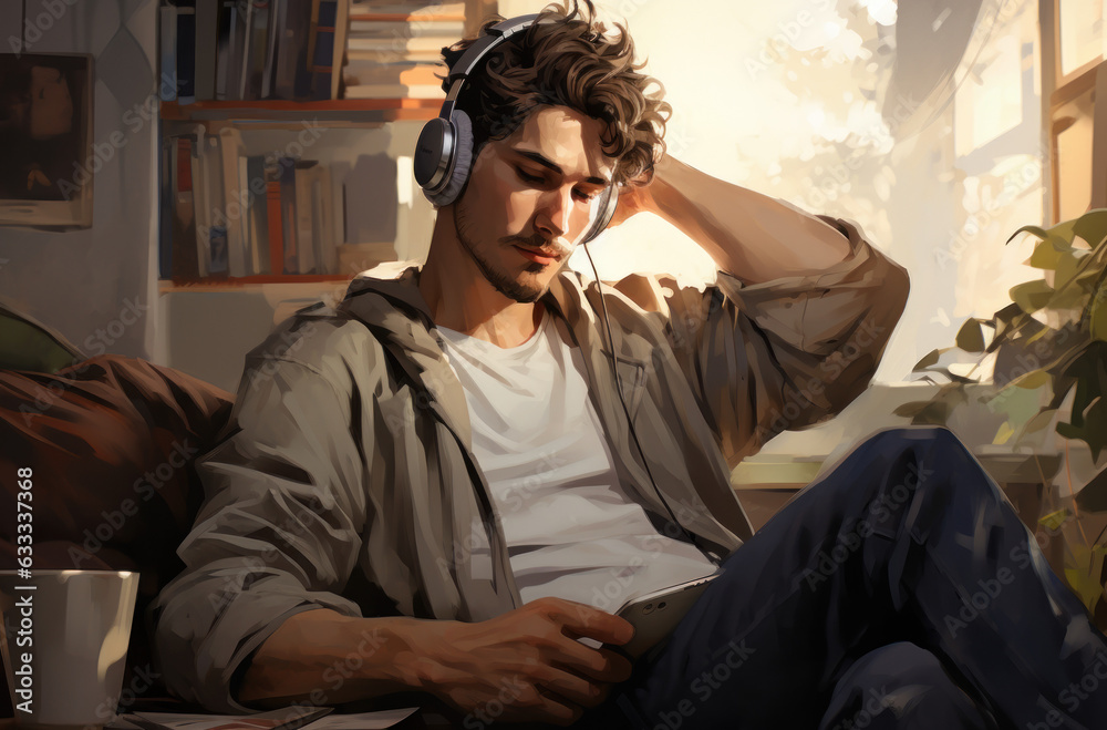Fototapeta premium man listening to music