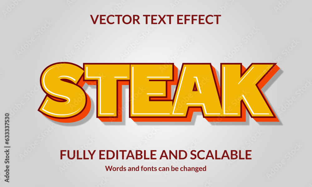 Editable 3D text effect Steak vector template