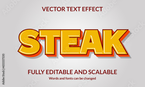 Editable 3D text effect Steak vector template