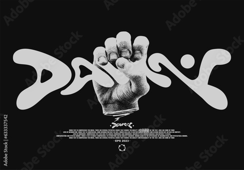 Modern print with hand squeezing word "Damn". Print for t-shirt, hoodie and sweatshirt. Isolated on black background