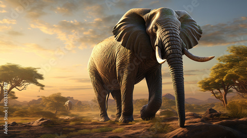 Elephant on the savanna under the morning sun. Generative AI © Sewupari Studio