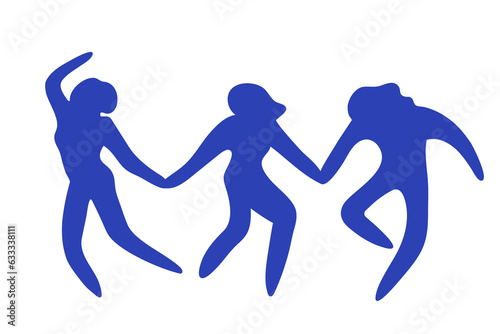 Dancing women Matisse art inspired.Contemporary silhouette organic shapes,hand drawn blue female roundelay.Flat human figures,bodies moving.Fashion modern trendy poster.Can use every girl apart.