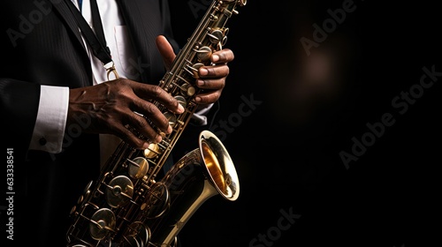 Jazz man hands holding saxophone closeup. Generative AI