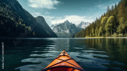 Kayak on Lake in mountains. Generative AI