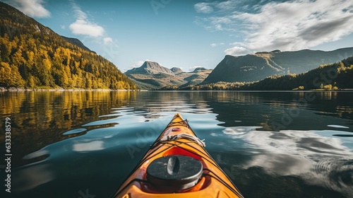 Kayak on Lake in Norway. Generative AI © Sandris_ua