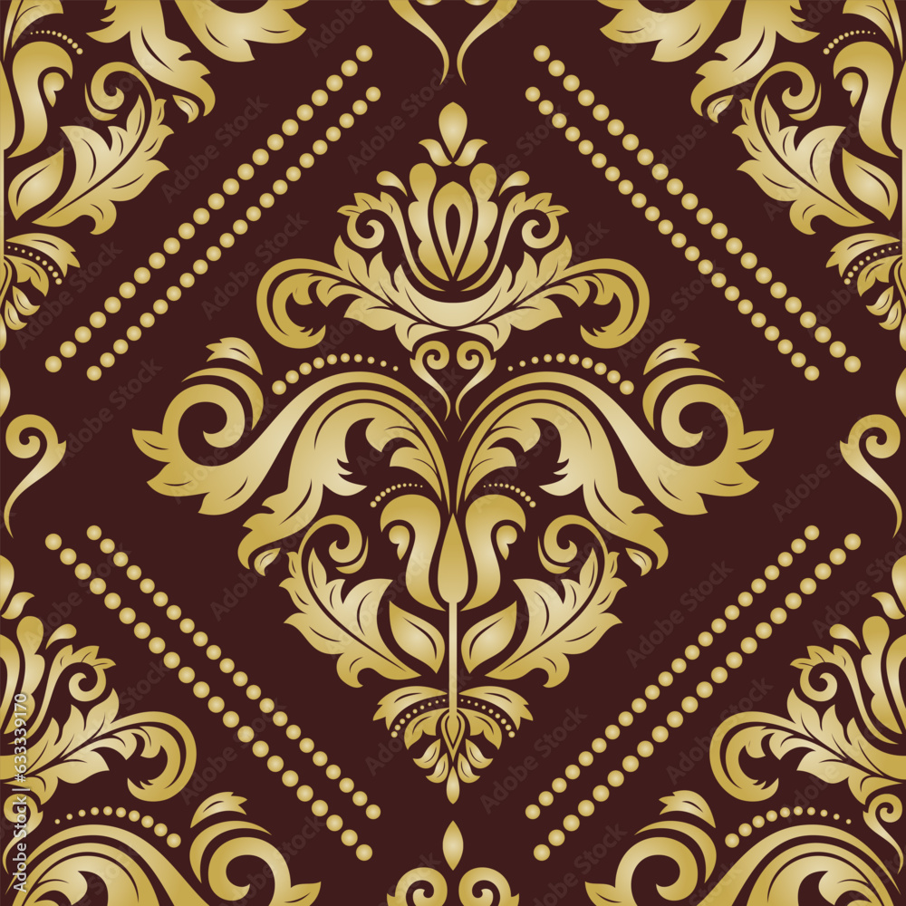 Classic seamless vector pattern. Damask orient brown and golden ornament. Classic vintage background. Orient pattern for fabric, wallpapers and packaging