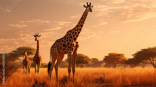 Giraffe on the savanna. Generative AI