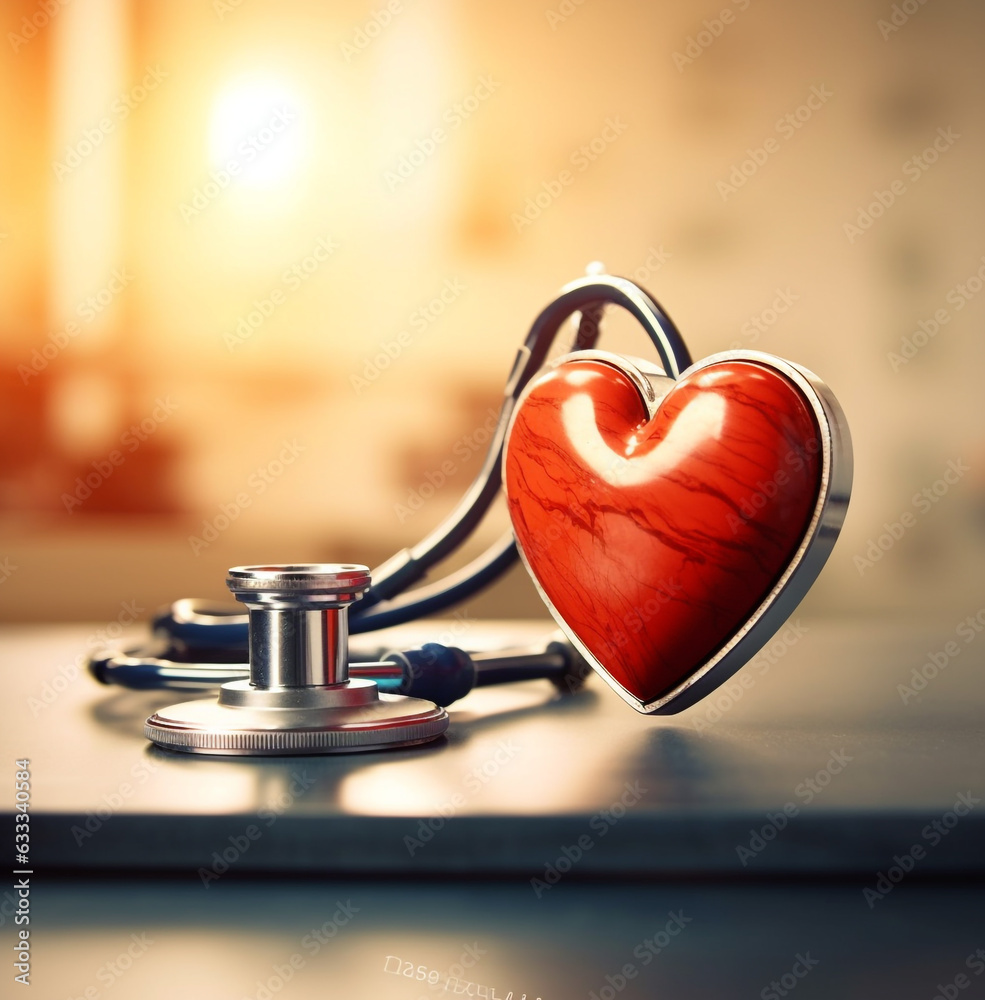 A red heart with an iron stethoscope, medical stock images A red heart with an iron stethoscope, medical stock images