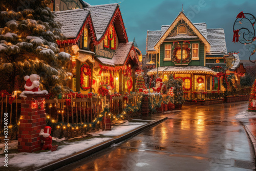 Decorated houses with christmas lights