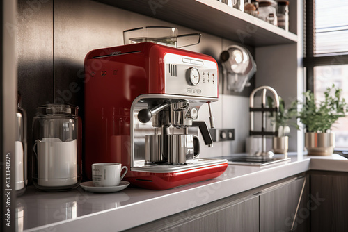 Automatic espresso coffee machine in modern kitchen