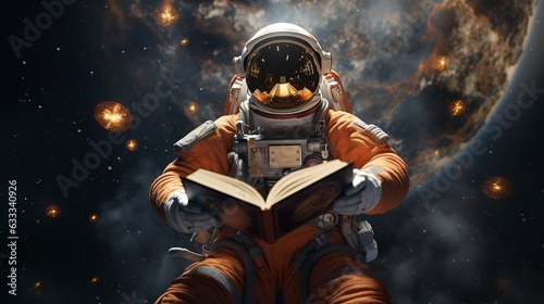 Astronaut reading a book in space, Generative AI  © AIExplosion