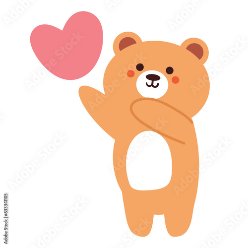 hand drawing cartoon bear with pink heart. cute animal doodle