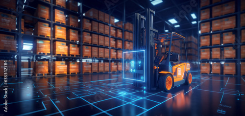 Wallpaper Mural Forklift doing storage in warehouse by artificial intelligence automation