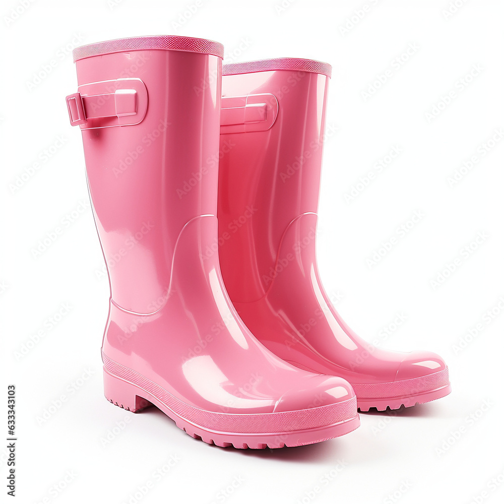 Modern  pink rubber boots isolated on white background, AI Generation