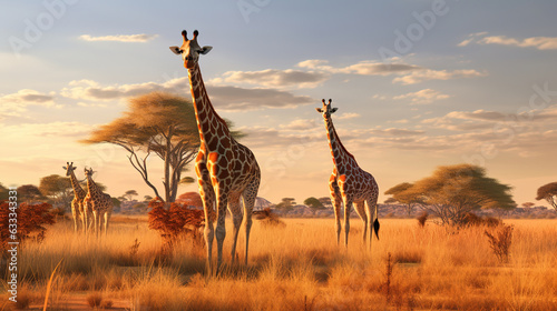 Giraffe on the savanna. Generative AI © Sewupari Studio