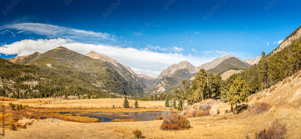 Panoramic view on the landscape in the Rocky Mountains National Park, Colorado