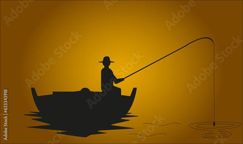 Photo Silhouette de pêcheur au lever du soleil