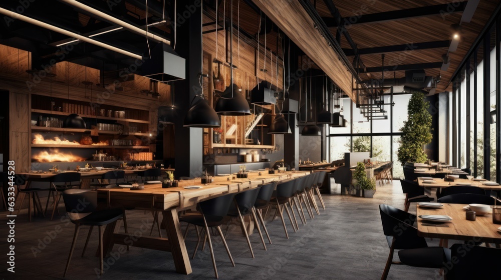 restaurant interior with Loft design. Generative AI