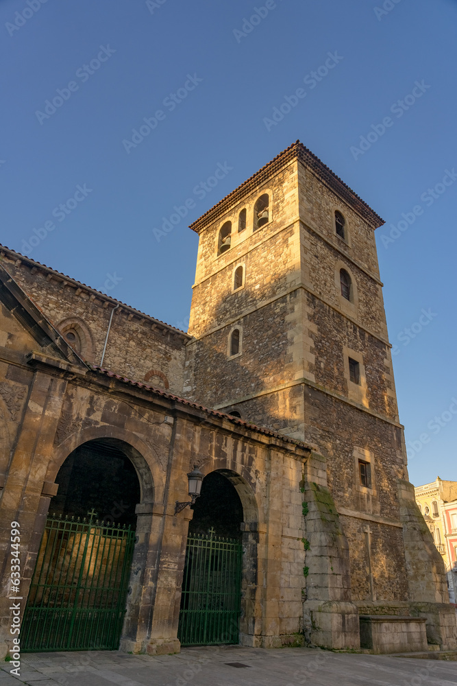 AVILÉS, SPAIN - FEBRUARY 11, 2023: San Nicolas de Bari church in the old town of the beautiful city of Aviles, Asturias, Spain.