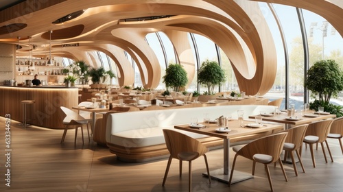 restaurant interior with wooden design Generative AI