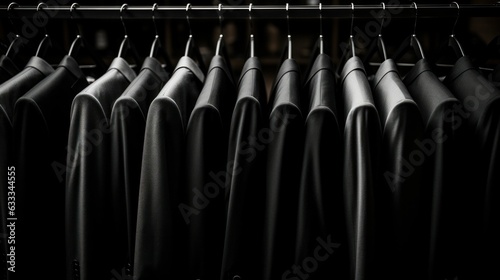 Row of men suit jackets on hangers Geneartive AI photo