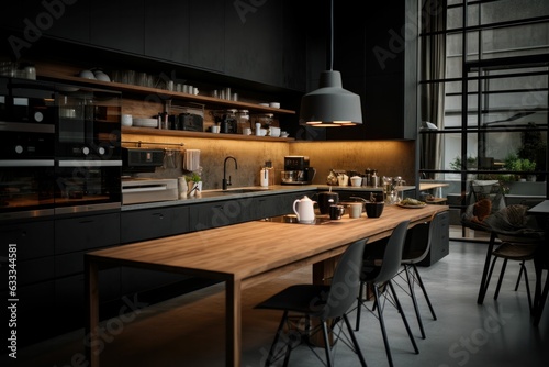 Scandinavic pinterest style kitchen, dark color Generative AI