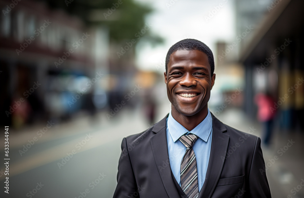 A businessman in formal attire standing on a busy city street A businessman in formal attire standing on a busy city street