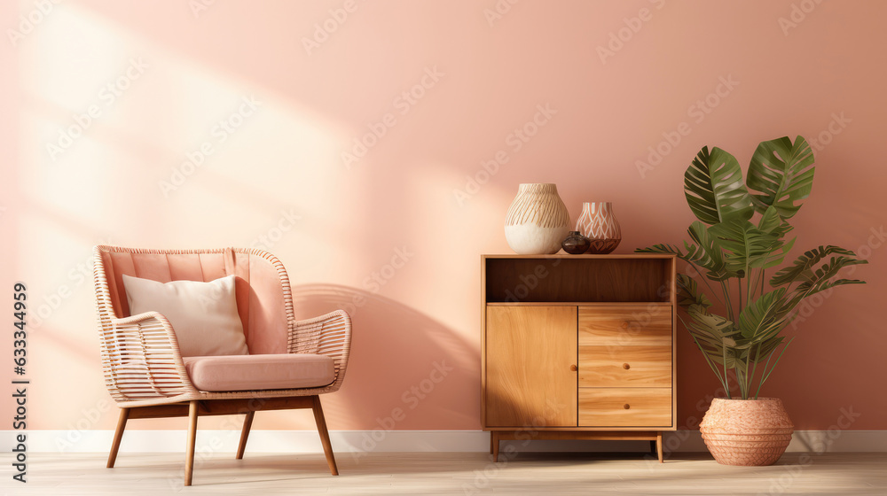 a wooden cabinet in a tranquil living room interior design ai generated a wooden cabinet in a tranquil living room interior design ai generated