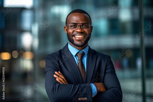 A confident black man posing with crossed arms in a formal attire