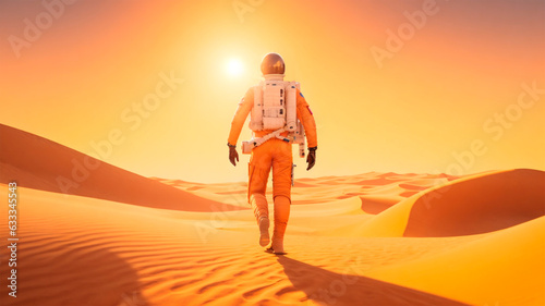 Astronaut walking on the land of mars