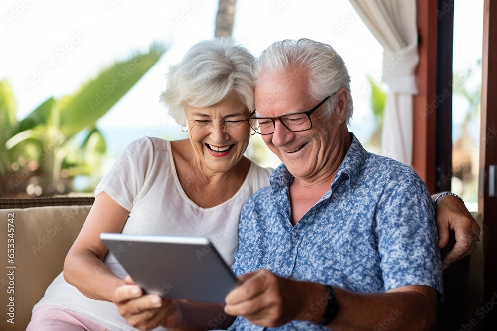 portrait of couple using laptop. Generative AI portrait of couple using laptop. Generative AI