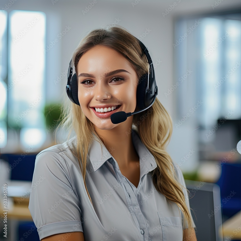 call center operator with headset. Generative AI call center operator with headset. Generative AI