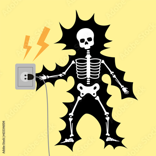 Man with electric shock in flat design. Electric danger.