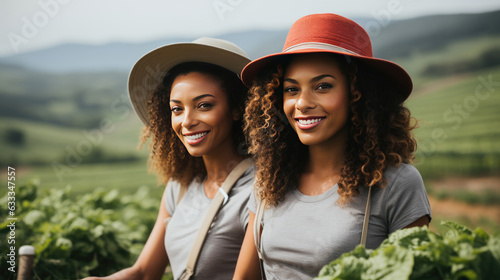 Bounty of the Land Curly Haired Women Flourishing in Farming photo