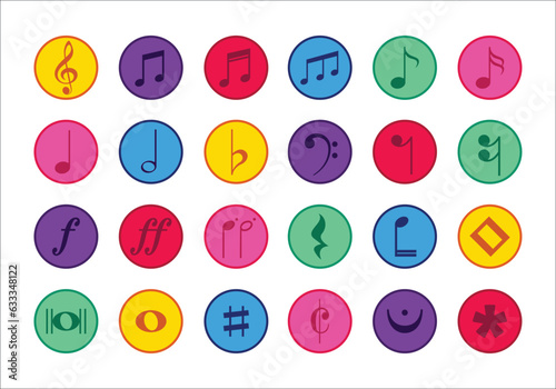Musical symbols and stave icon set. Collection of music note symbols. Collection of a musical notes. photo