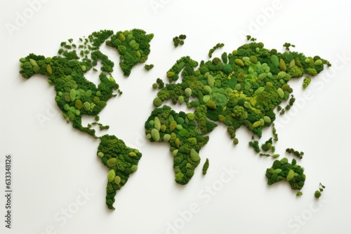 The world map is made of greenery. The concept of ecology and green environment. Generative AI