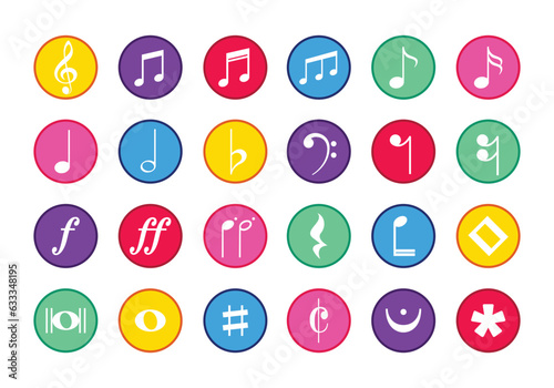 Musical symbols and stave icon set. Collection of music note symbols. Collection of a musical notes.