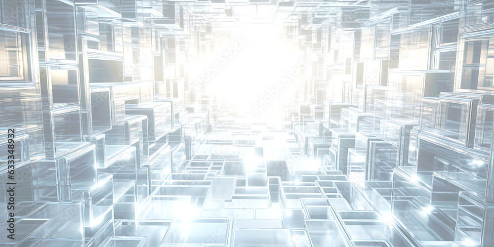 Fototapeta premium Abstract scientific geometic 3d background, glowing mosaic structure texture. Generative AI