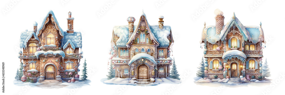 Gingerbread house. Watercolor illustration. Ai generated image