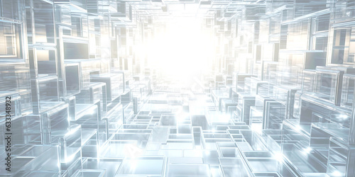 Fototapeta Naklejka Na Ścianę i Meble -  Abstract scientific geometic 3d background, glowing mosaic structure texture. Generative AI