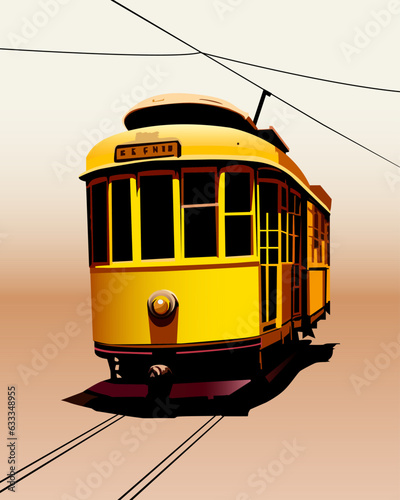 color vector illustration depicting an old yellow tram to decorate other illustrations and scenes in a vintage urban style