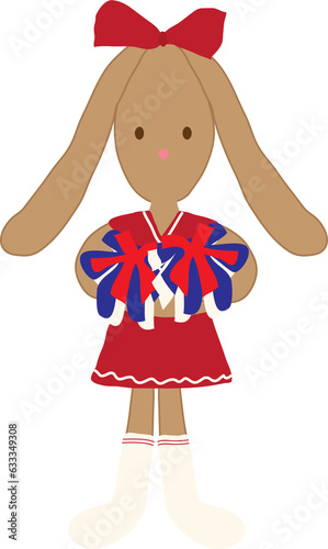 A little bunny cheerleader in a bright red dress